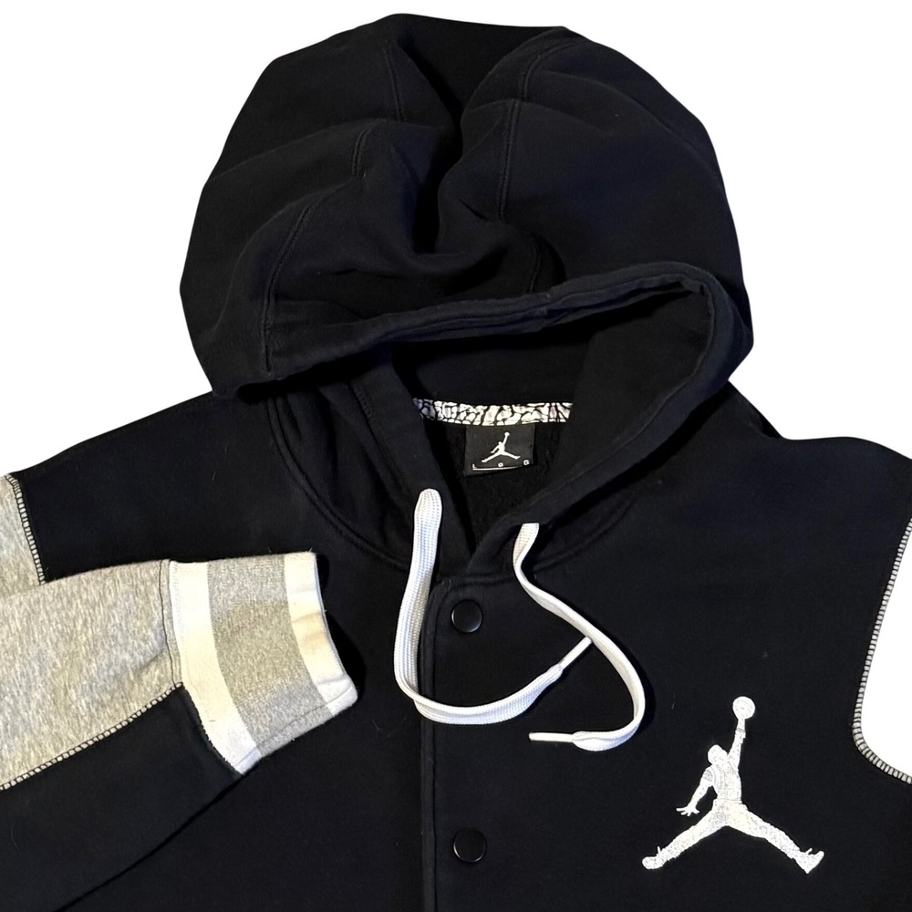 Jordan Varsity Hoodie Mens Large Black Gray Snap Front Jumpman 547693-014